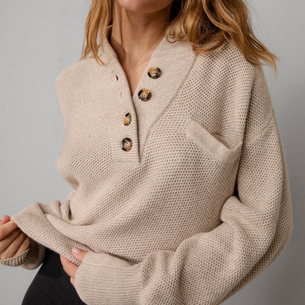 Lunya Cotton Silk Henley Sweater XS/S